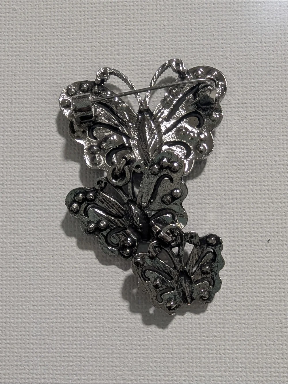 Triple Butterfly Brooch with Blue Stones